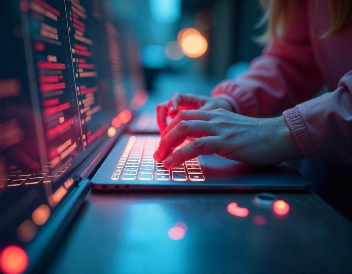 Close-up of hands typing on a laptop